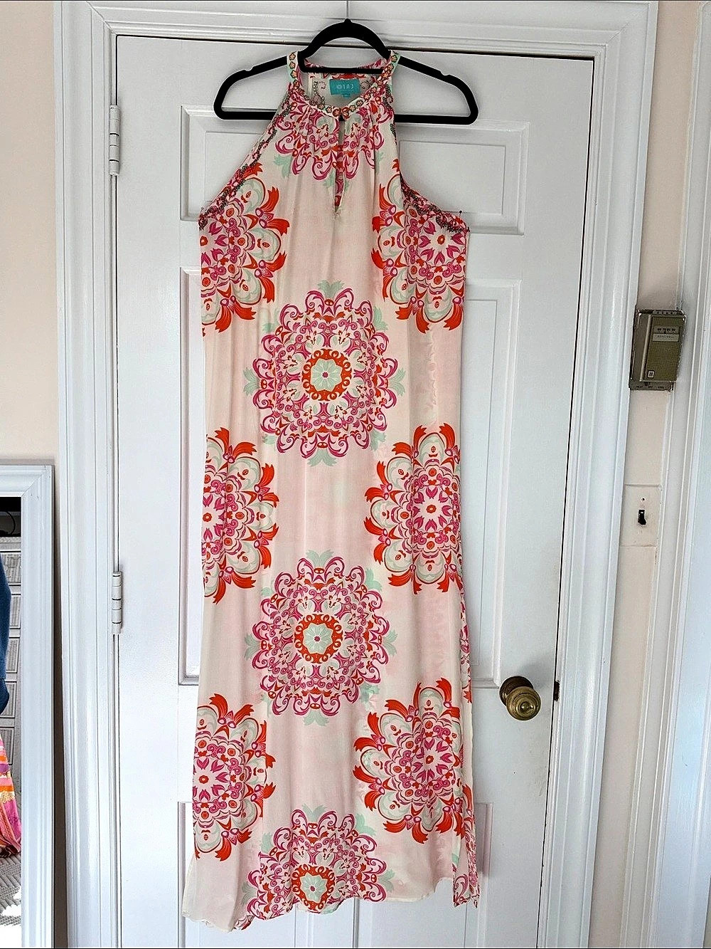 Taj by Sabrina Crippa Floral Maxi Dress in Pink & Orange Size XL Like New